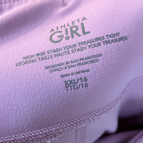 Girls' XXL Athleta High Rise Stash Your Treasures Purple Tight Leggings - Picture 5 of 5